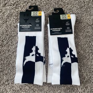 UA Project Rock Playmaker Socks Training Crew 2 Pair Unisex 8.5-13 1362703 White